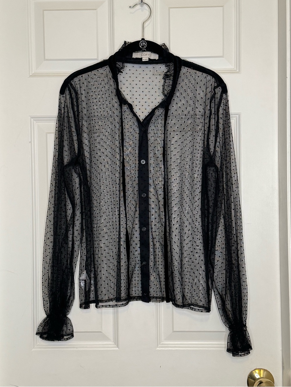 Loft Swiss Polka dot Top Sheer Whimsy Goth Witchy Medium Black